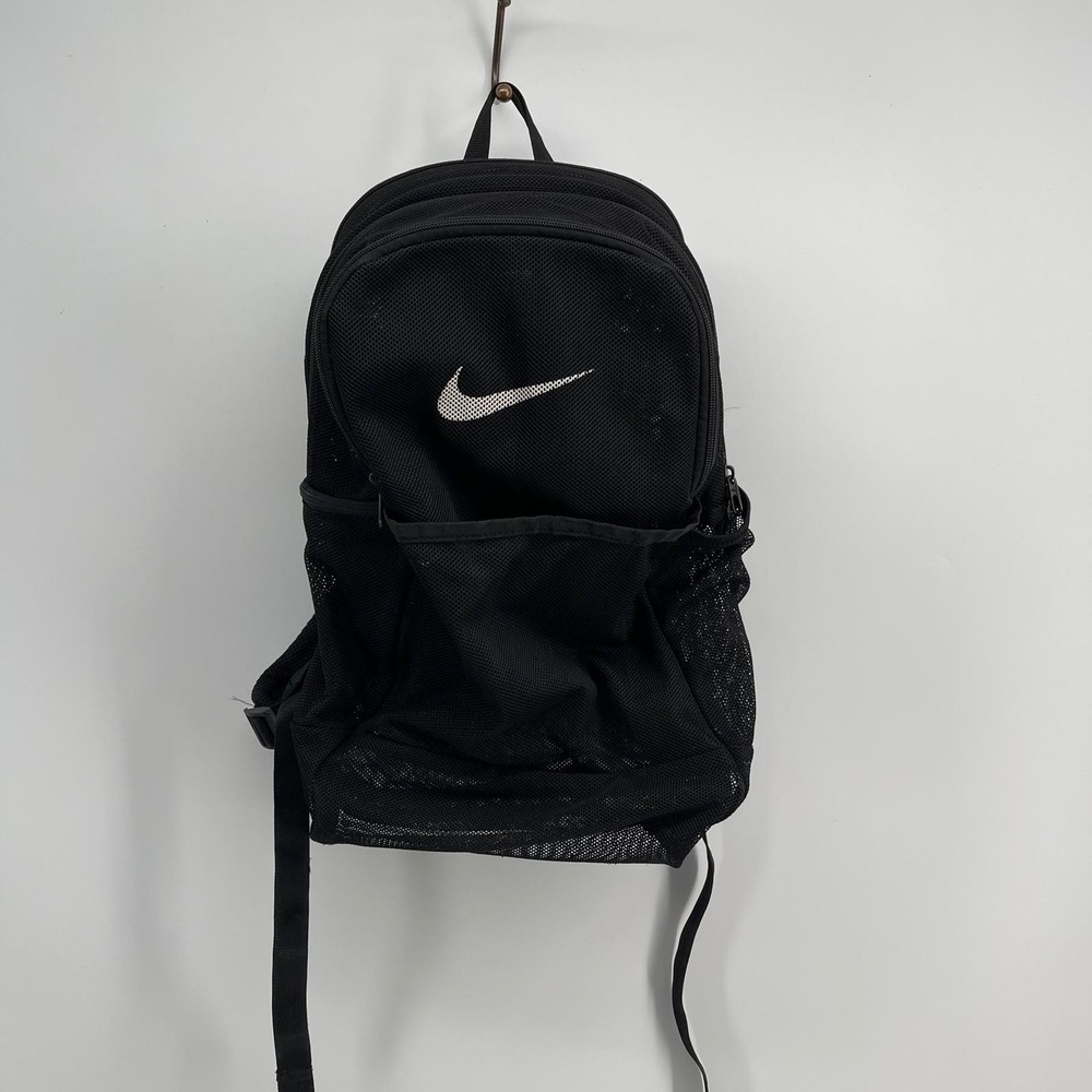 Vintage Y2K Nike Mesh Backpack Black Swoosh Logo Bookbag Sportswear Bag